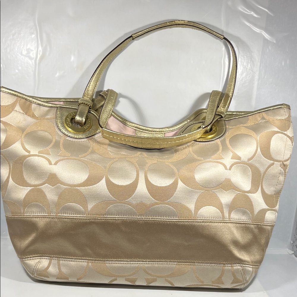 Coach Gold and Cream Signature Tote